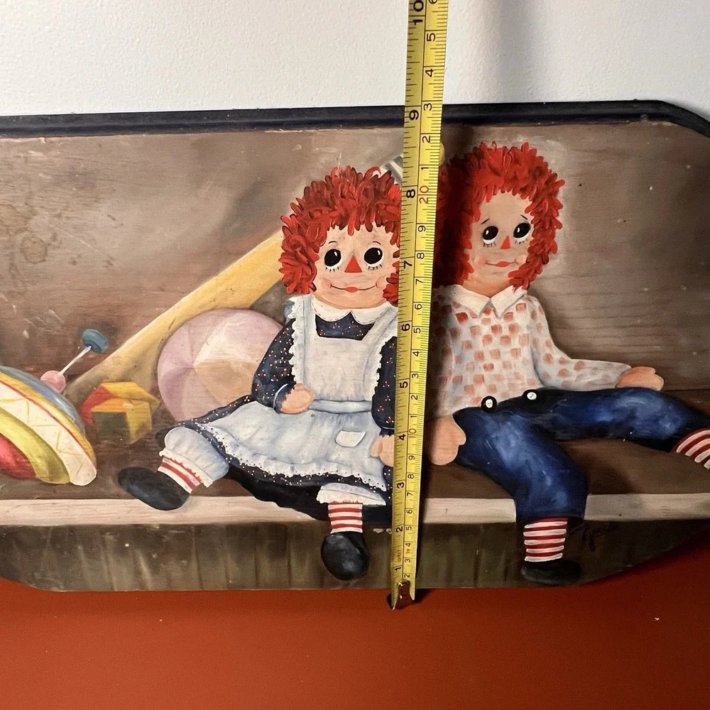 Vintage Raggedy Ann & Andy hand painted Wooden Wall Decor 9x16.5